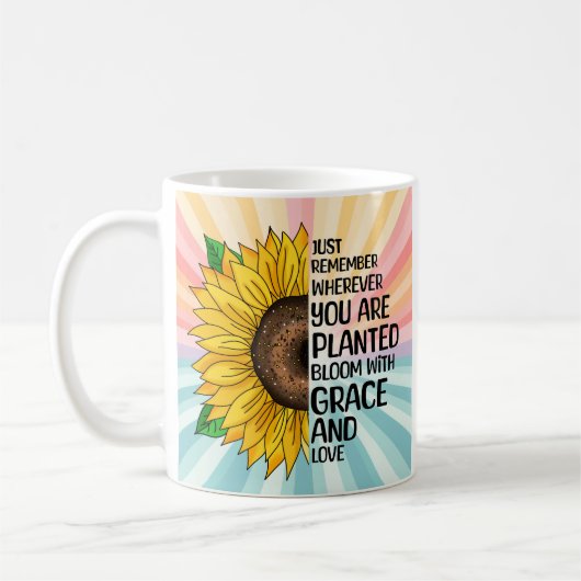 Inspiration und handgezeichnete Sonnenblume Kaffeetasse (Links)