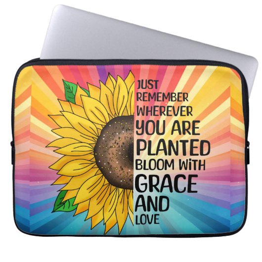 Inspiration und handgezeichnete Sonnenblume Laptopschutzhülle (Vorderseite)