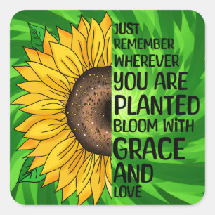Inspiration und handgezeichnete Sonnenblume Quadratischer Aufkleber