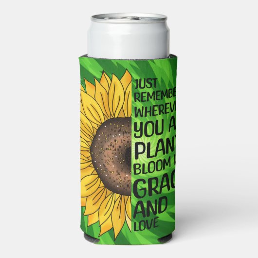 Inspiration und handgezeichnete Sonnenblume Selters Dosenkühler (Seltzer Rückseite)