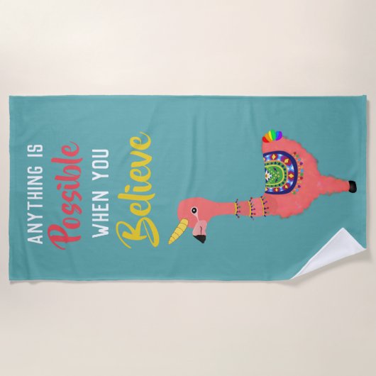 Inspiration Unicorn Flamingo Llama glauben Zitat Strandtuch (Vorderseite)