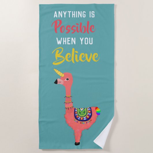 Inspiration Unicorn Flamingo Llama glauben Zitat Strandtuch (Vorderseite)