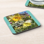 Inspiration Zitat Daffodische Frühlingsblüte Blume Getränkeuntersetzer (Linke Seite)