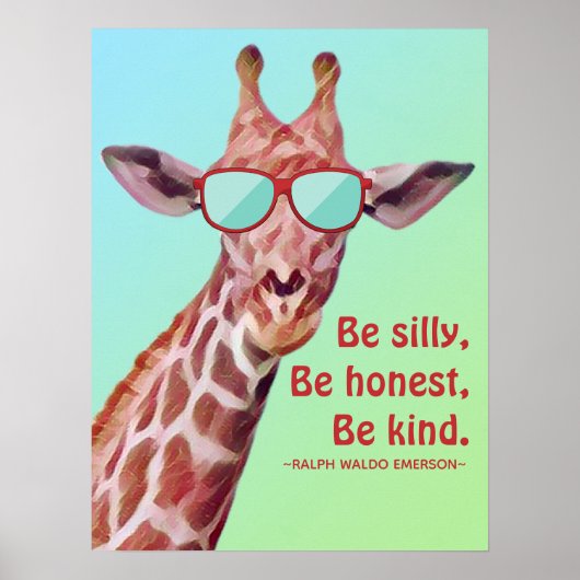 Inspiration Zitat Emerson Be Albern Spaß Giraffe Poster (Vorne)