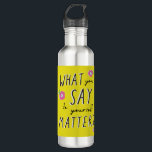 Inspiration Zitat gelb rosa Geschenk für sie Edelstahlflasche<br><div class="desc">Erfrischung für den Tag mit dieser lustigen und sonderbaren gelben, rosa und schwarzen Wasserflasche mit dem Zitat "Was du dir selbst sagen willst zählt". Diese wunderschön gestaltete Wasserflasche ist mehr als nur ein Gefäß für Ihr Lieblingsgetränk - es ist eine tägliche Erinnerung, positives Selbstgespräch zu fördern und sich selbst-Liebe zu...</div>