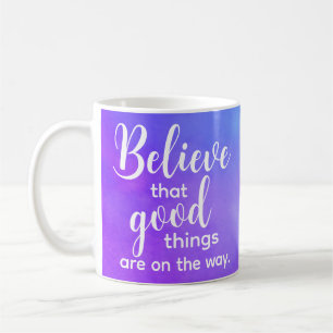 Inspiration Zitat glauben, gute Lila Wasserfarbe Kaffeetasse