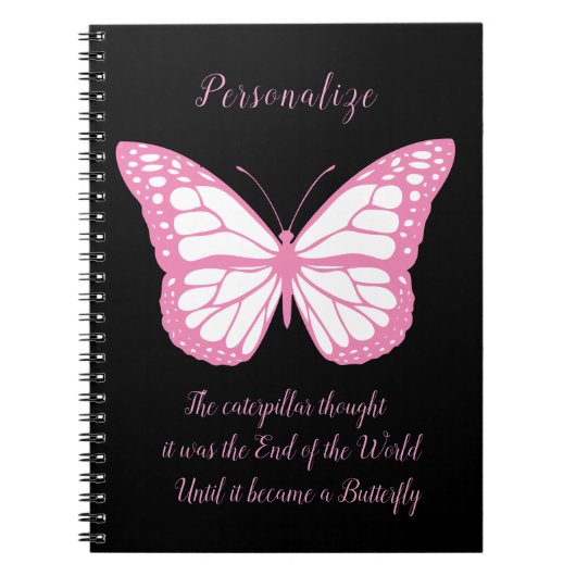 Inspiration Zitat Pink Black Butterfly Notebook Notizblock (Vorderseite)