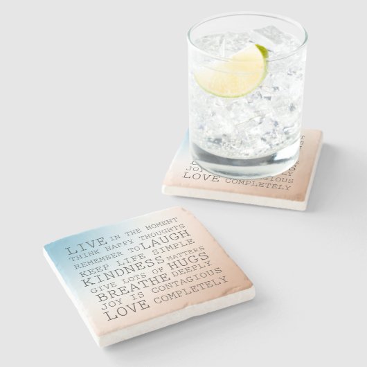 Inspiration Zitate Blue Brown Ombre Steinuntersetzer (Seitenansicht)