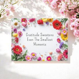 Inspiration Zitate Dankbarkeit farbenfrohe Blumen Postkarte