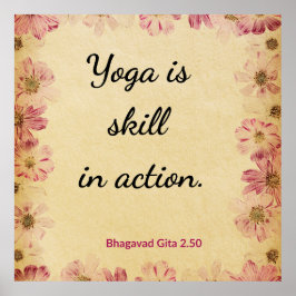 Inspirational Beige Pink Gita Yoga Quote Floral  Poster