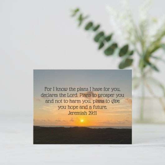 Inspirational Bible Verse Jeremiah 29:11 Sonnenauf Postkarte (Stehend Vorderseite)
