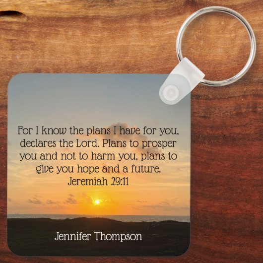 Inspirational Bible Verse Jeremiah 29:11 Sonnenauf Schlüsselanhänger (Rückseite)