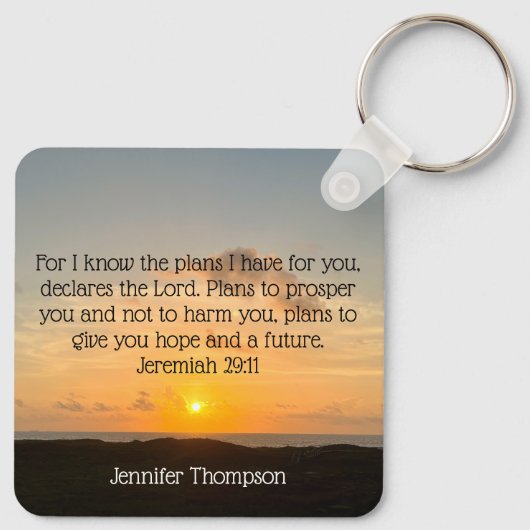 Inspirational Bible Verse Jeremiah 29:11 Sonnenauf Schlüsselanhänger (Rückseite)