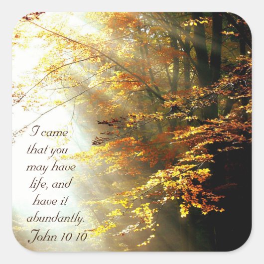 Inspirational Bible Verse John 10 10 Fall Trees Quadratischer Aufkleber (Vorderseite)