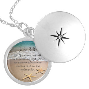 Inspirational Bible Verse Necklace John 3:16 Beach Medaillon