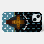 Inspirational Black Blue White Cross Lion of Judah Case-Mate iPhone Hülle (Rückseite (Horizontal))