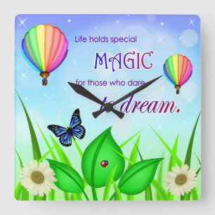 Inspirational Dream Quote Wall Clock Quadratische Wanduhr