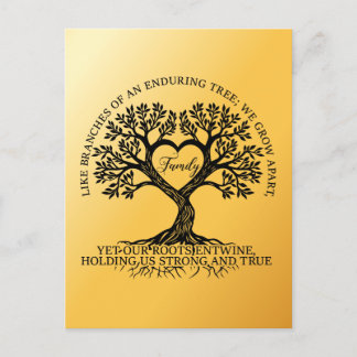 Inspirational family quotes on a tree with roots postkarte