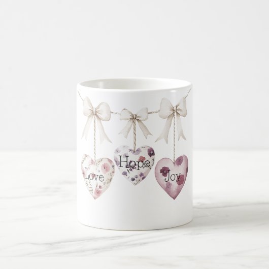 Inspirational Floral Love Hope Joy Heart Bow Kaffeetasse (Mittel)