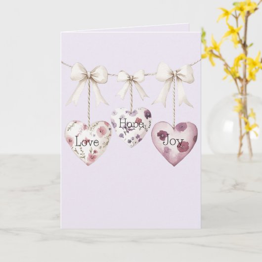 Inspirational Floral Love Hope Joy Hearts Bow Karte (Gelbe Blume)