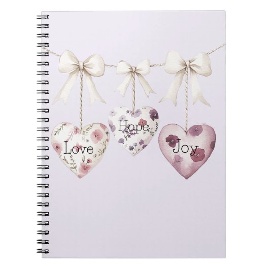 Inspirational Floral Love Hope Joy Hearts Bow Notizblock (Vorderseite)