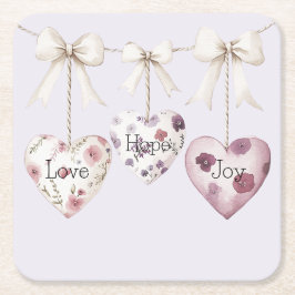Inspirational Floral Love Hope Joy Hearts Bow Rechteckiger Pappuntersetzer