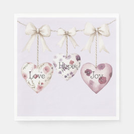 Inspirational Floral Love Hope Joy Hearts Bow Serviette