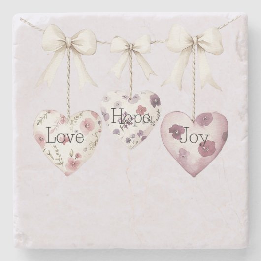 Inspirational Floral Love Hope Joy Hearts Bow Steinuntersetzer (Vorderseite)