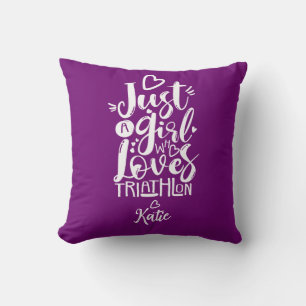 Inspirational Girl Triathlon Lila Modern Script Kissen