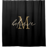 Inspirational Gold Monogram als erstes Schwarz gla Duschvorhang (Vorderseite)