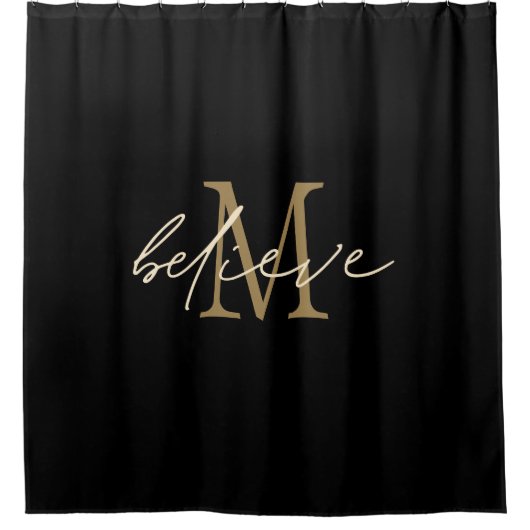 Inspirational Gold Monogram als erstes Schwarz gla Duschvorhang (Vorderseite)