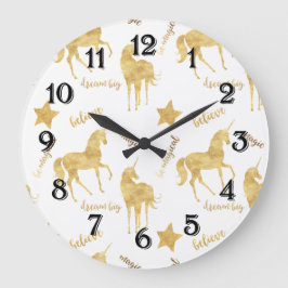 Inspirational Gold Unicorns Stars Große Wanduhr