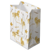 Inspirational Gold Unicorns Stars Mittlere Geschenktüte (Vorderseite Schrägansicht)