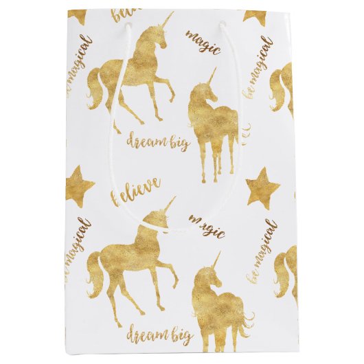 Inspirational Gold Unicorns Stars Mittlere Geschenktüte (Vorderseite)