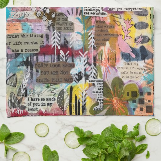 Inspirational Mixed Media Collage Kitchen Towel Geschirrtuch (Gefaltet)