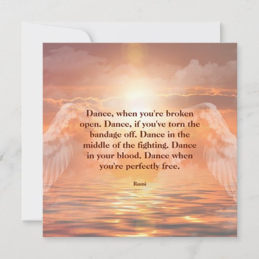 Inspirational Motivational Rumi Quote Angel Wings Karte (Vorderseite)