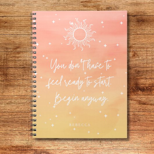 Inspirational Quote Mystic Sun Writing Notebook Notizblock