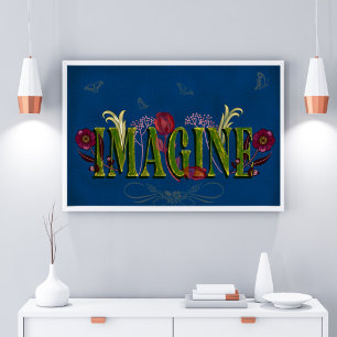 Inspirational Quote Vintage Florals Imagine  Poster