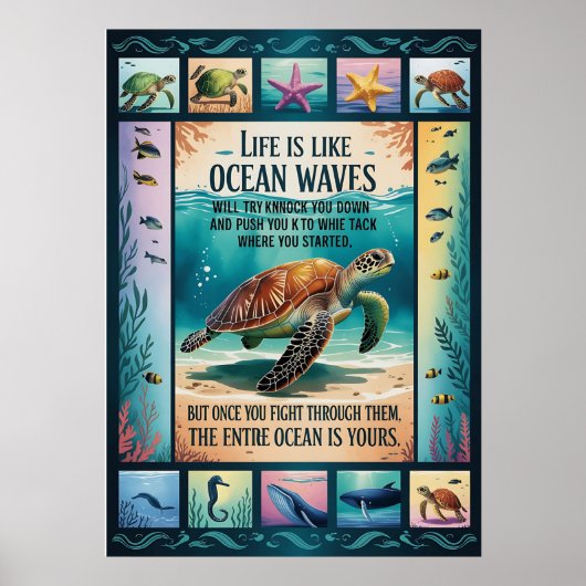 Inspirational Sea Turtle Ocean Poster “Life Is Lik (Vorne)