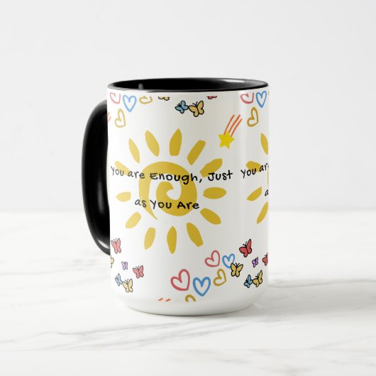 Inspirational Sun & Butterflies Doodle Pattern Com Tasse (Vorderseite Links)