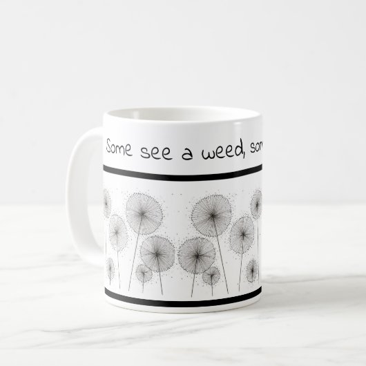 Inspirational Tasse mit Löwenzahn (Vorderseite Links)