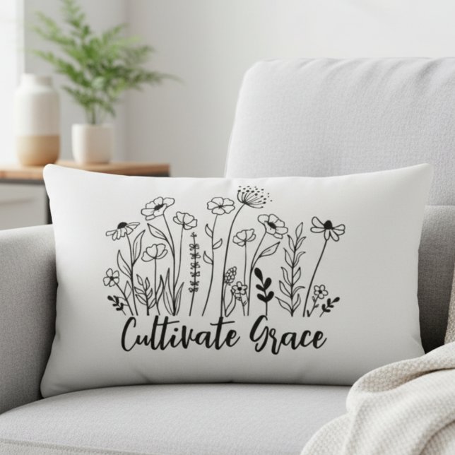 Inspirational Throw Pillow - Cultivate Grace Flora Lendenkissen (Inspirational lumbar pillow)