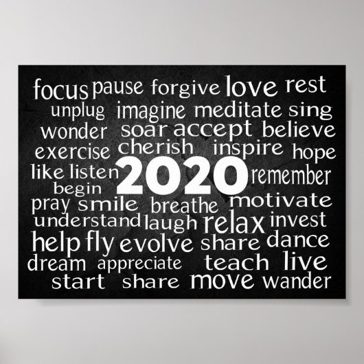 Inspirational Verb Word Cloud für 2020 Poster (Vorne)