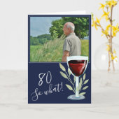 Inspirational Wine Navy Blau 80. Geburtstag Foto Karte (Gelbe Blume)