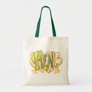 Inspirational Word Heal Art Green Handled Tote Bag Tragetasche