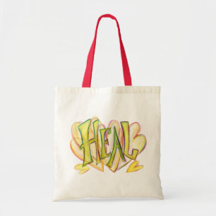 Inspirational Word Heal Art Red Handled Tote Bag Tragetasche