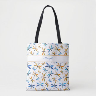 Inspirationelles, handIllustriertes Libellenmuster Tasche