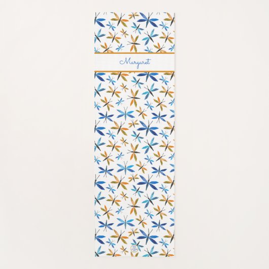 Inspirationelles, handIllustriertes Libellenmuster Yogamatte (Vorderseite)