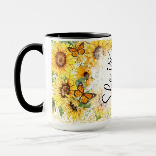 Inspirationsblumen und Schmetterlinge Tasse (Links)