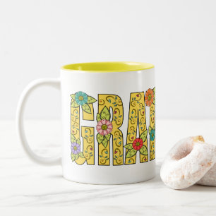 Inspirationsdanken Farbenfrohe Blumenschrift Zweifarbige Tasse
